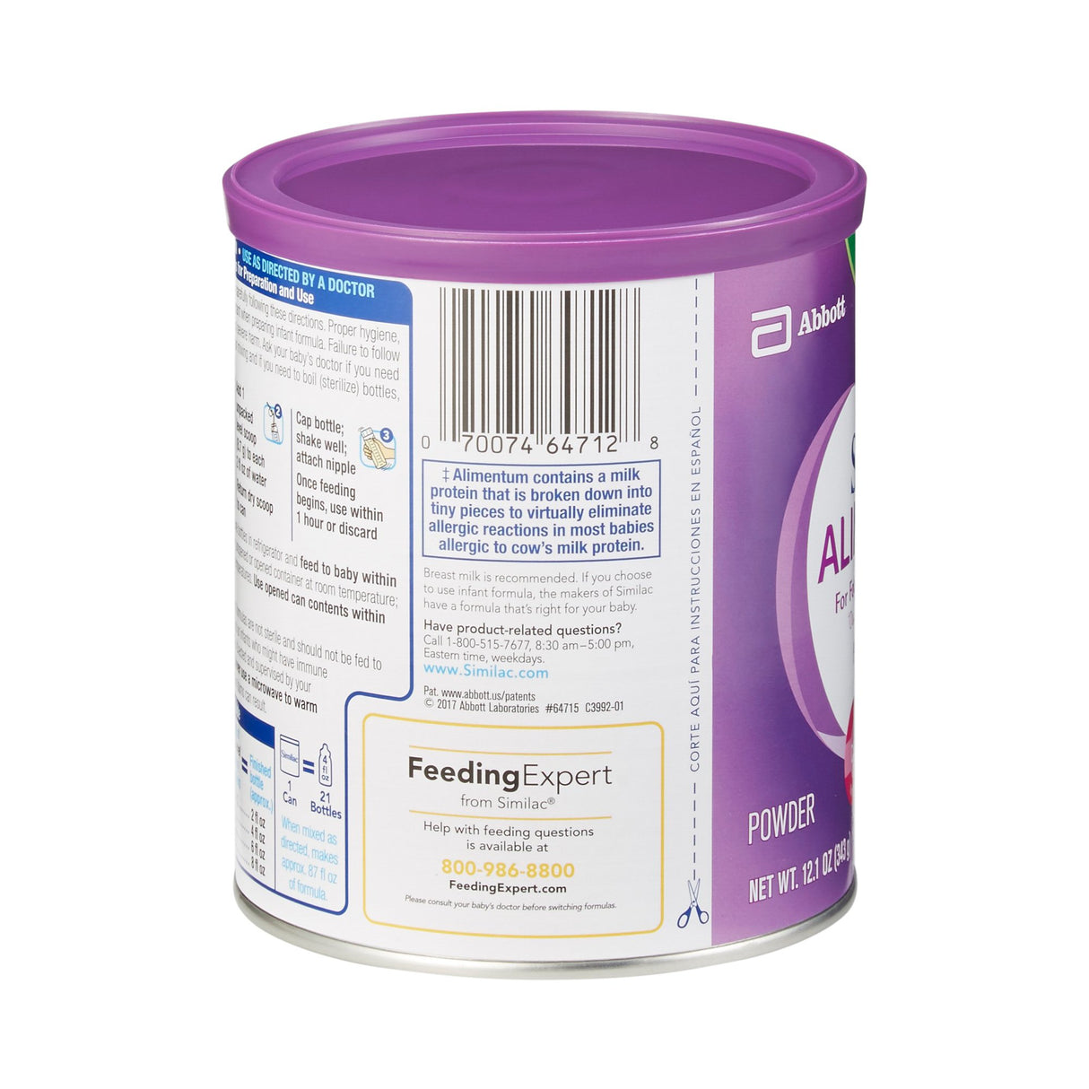 Infant Formula Similac® Alimentum® Unflavored 12.1 oz. Can Powder Food Allergies - BeHope