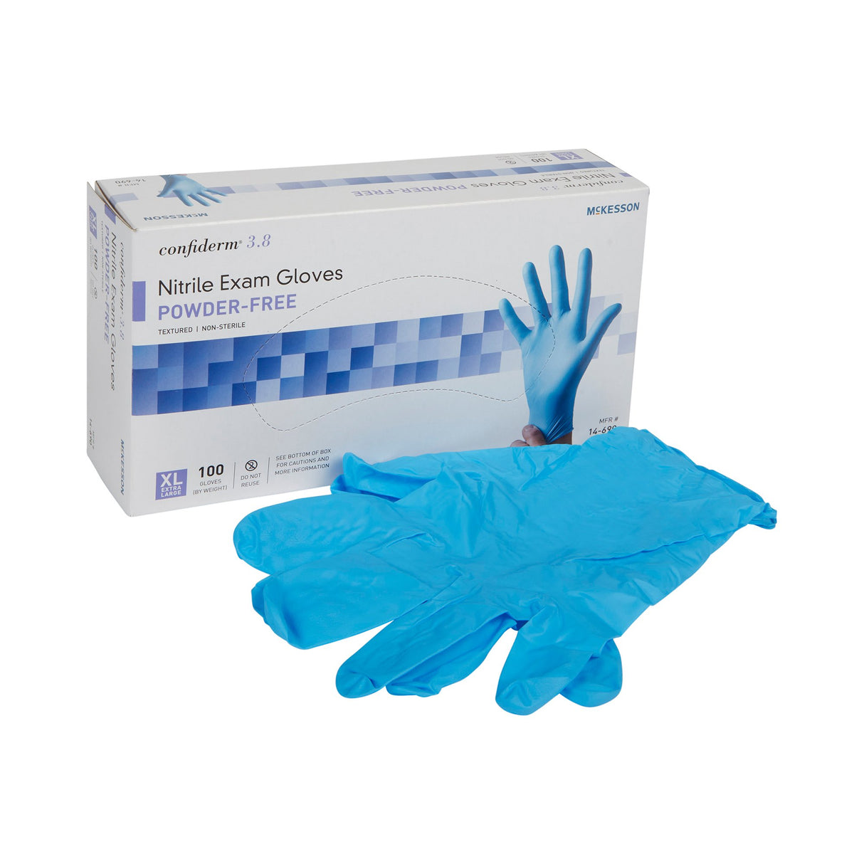 Exam Glove McKesson Confiderm® 3.8 X-Large NonSterile Nitrile Standard Cuff Length Textured Fingertips Blue Not Rated - BeHope