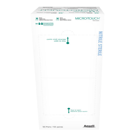 Exam Glove Micro-Touch® Medium Sterile Pair Nitrile Extended Cuff Length Textured Fingertips Blue Chemo Tested - BeHope