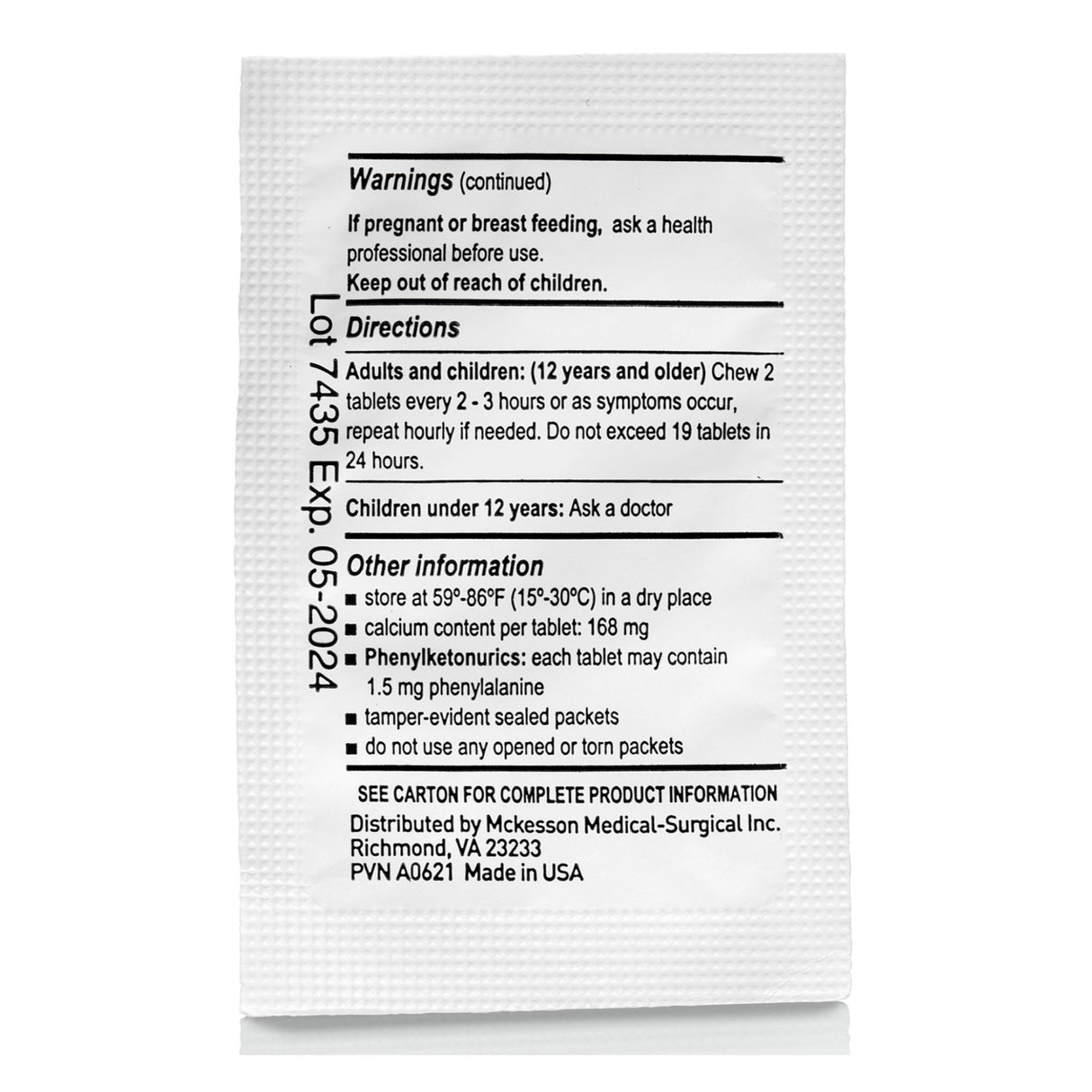 Antacid McKesson Brand 420 mg Strength Tablet 250 Packets per Box, 2 Tablets per Packet - BeHope