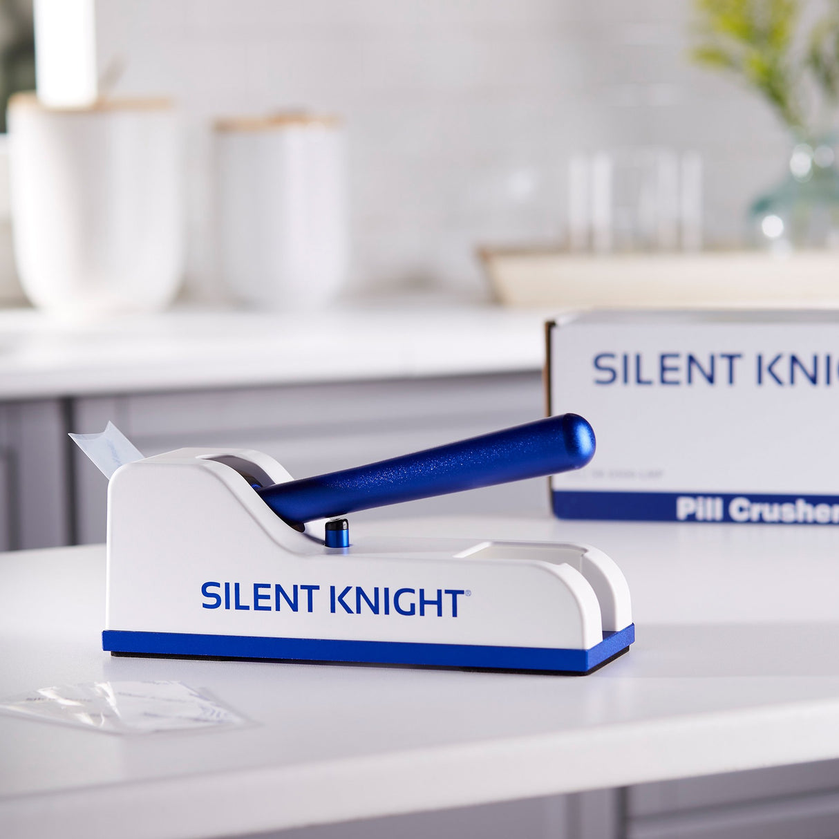 Pill Crusher Silent Knight® Hand Operated Blue / White - BeHope