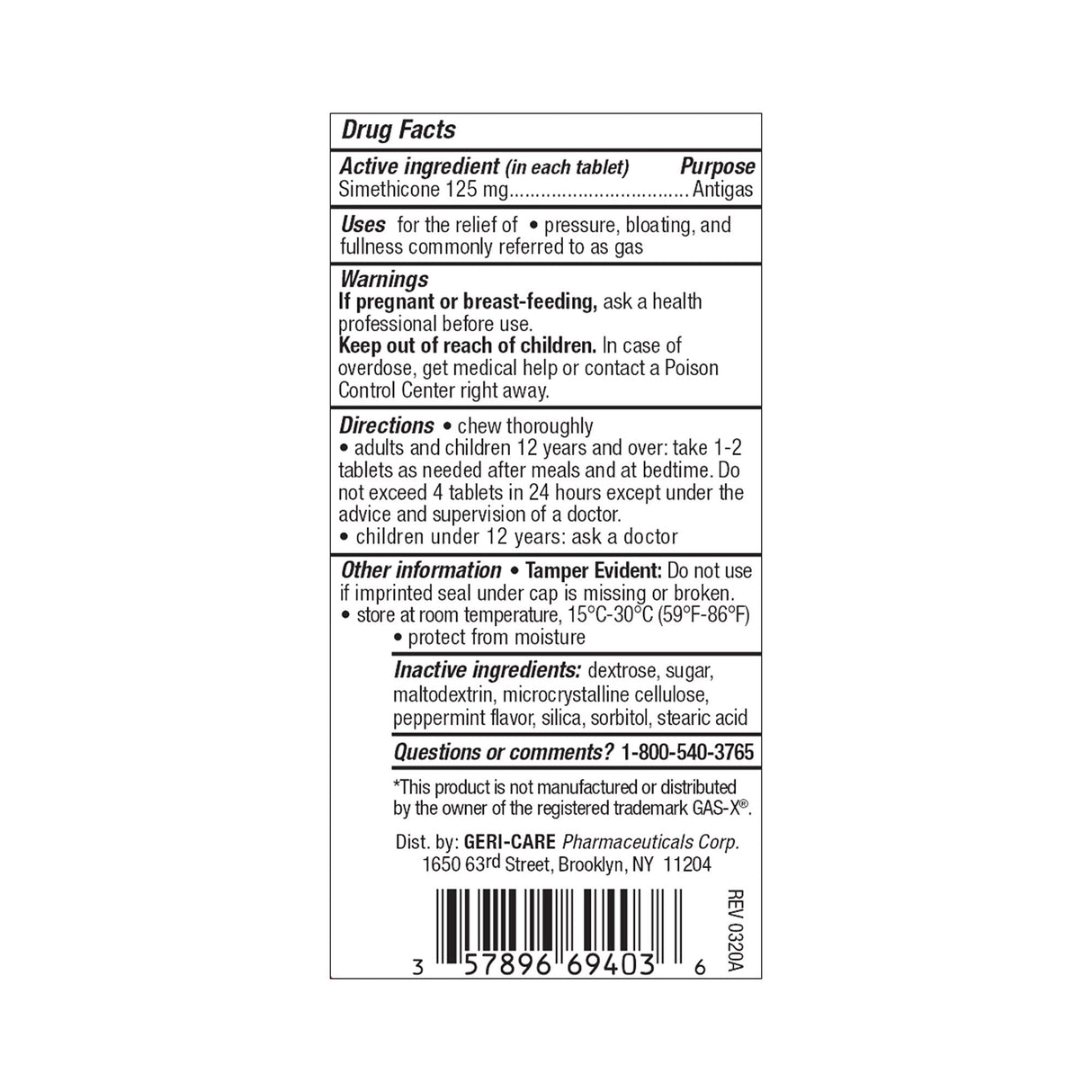 Gas Relief Geri-Care® 125 mg Strength Tablet 30 per Bottle - BeHope