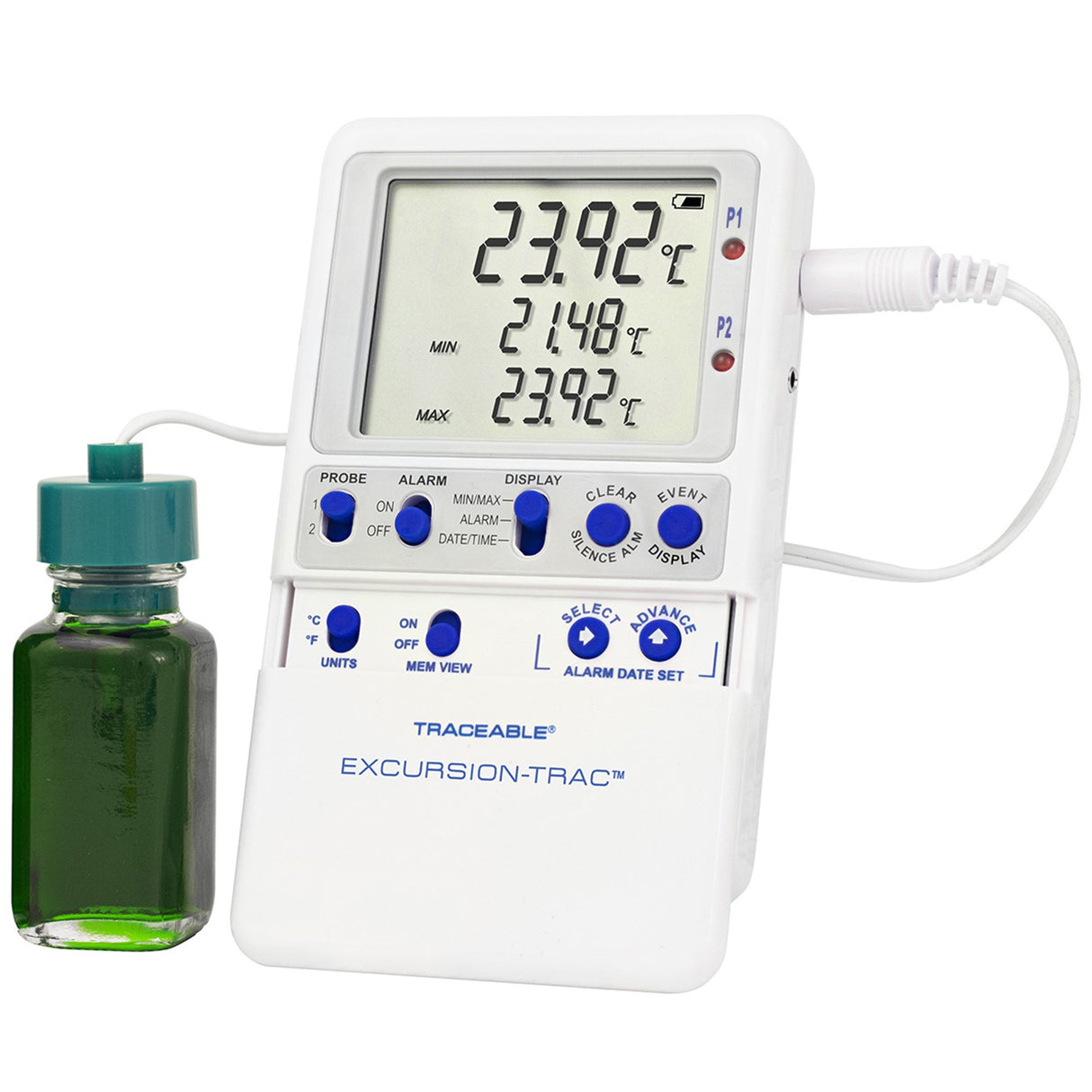 Datalogging Refrigerator / Freezer Thermometer Traceable® Excursion-Trac™ Fahrenheit / Celsius -58° to +158°F (-50° to +70°C) Bottle Probe Multiple Mounting Options Battery Operated - BeHope