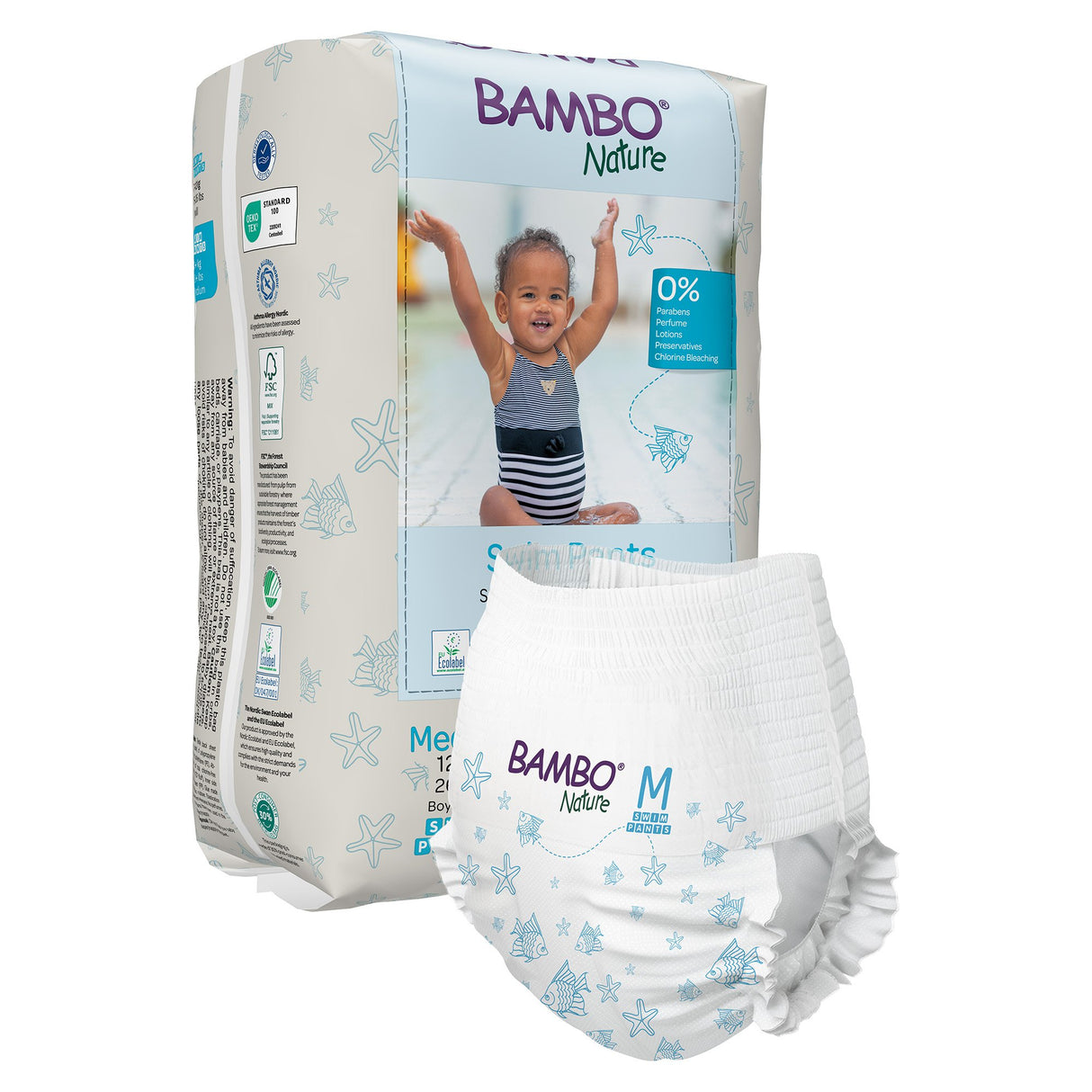 Unisex Baby Swim Diaper Bambo® Nature Pull On with Tear Away Seams Medium Disposable Heavy Absorbency - BeHope