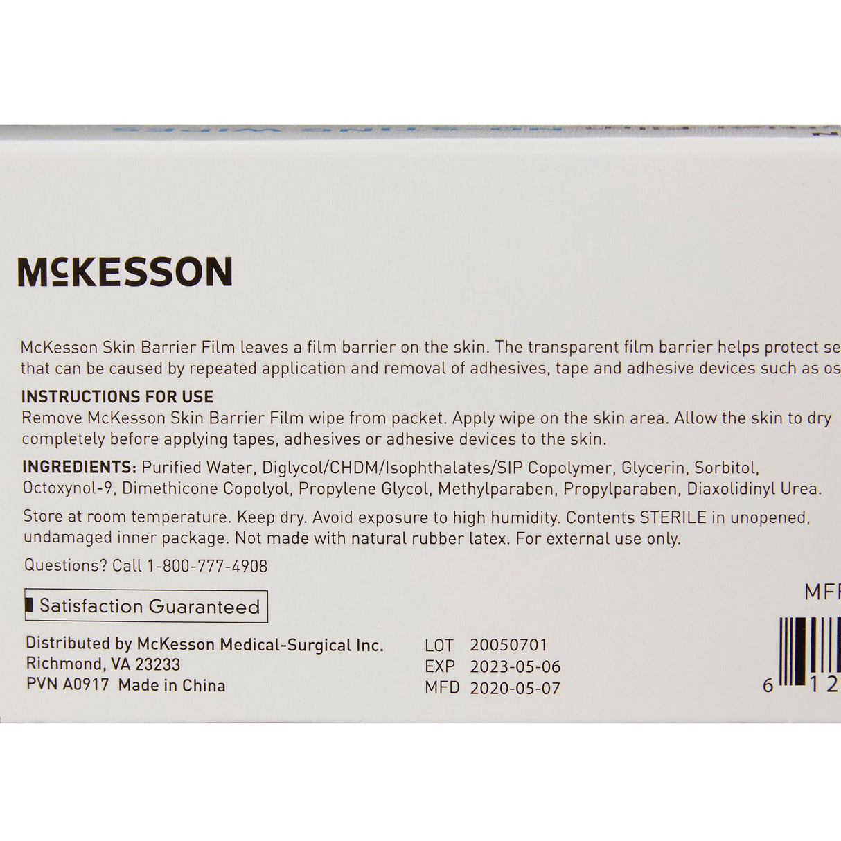 Skin Barrier Wipe McKesson No Sting 75 to 100% Strength Hexamethyldisiloxane Individual Packet Sterile - BeHope
