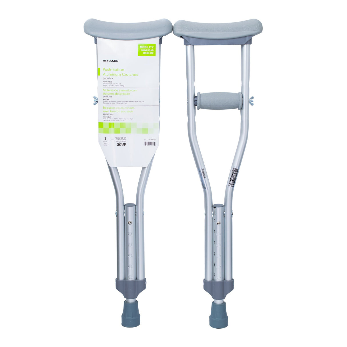 Underarm Crutches McKesson Pediatric 3 Foot 7 Inch to 4 Foot User Height Aluminum Frame 175 lbs. Weight Capacity - BeHope