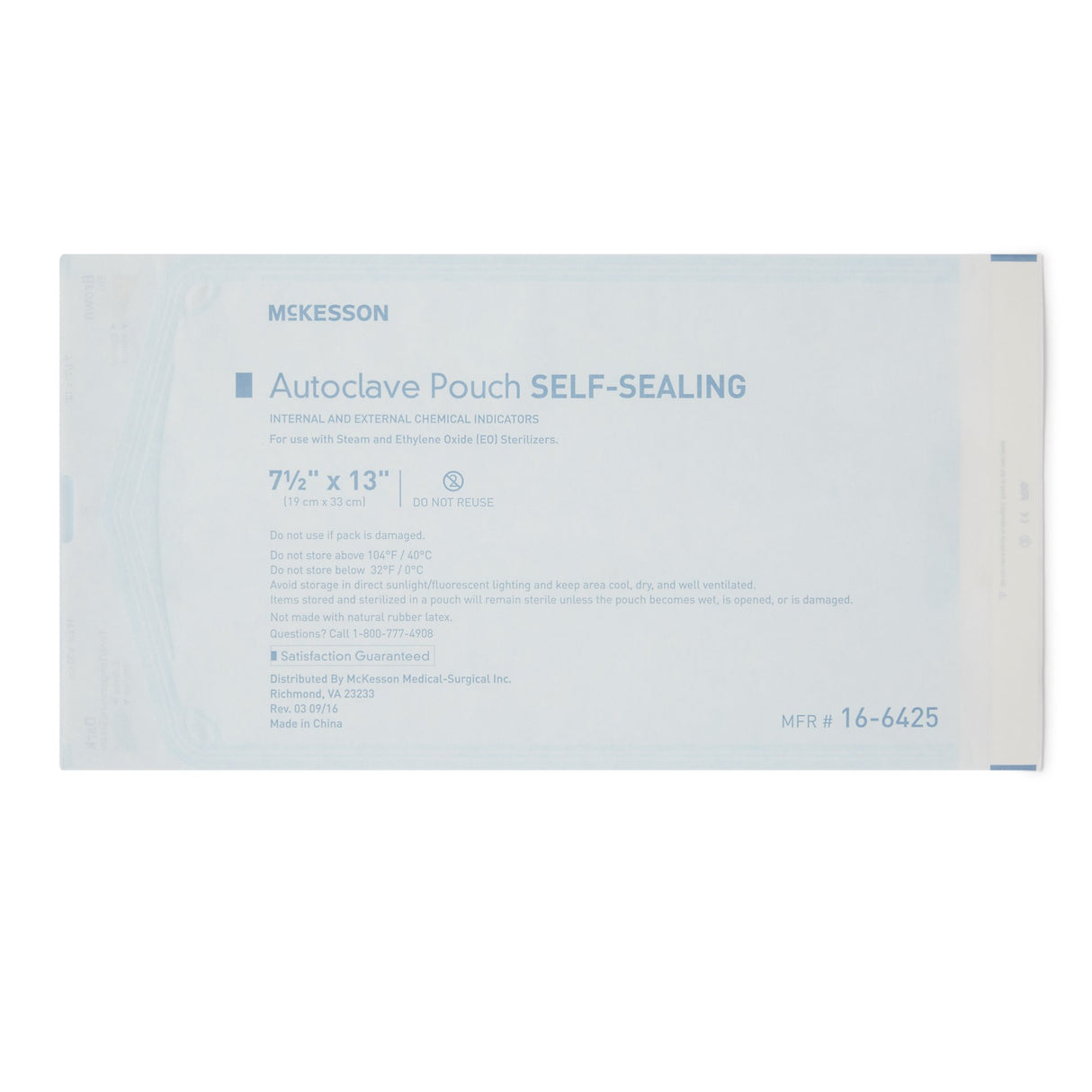 Sterilization Pouch McKesson Ethylene Oxide (EO) Gas / Steam 7-1/2 X 13 Inch Transparent Blue / White Self Seal Paper / Film - BeHope