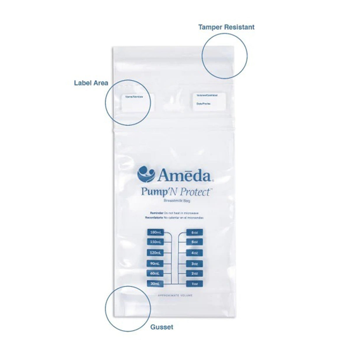 Breast Milk Storage Bag Ameda® Pump 'N Protect™ 6 oz. Plastic - BeHope