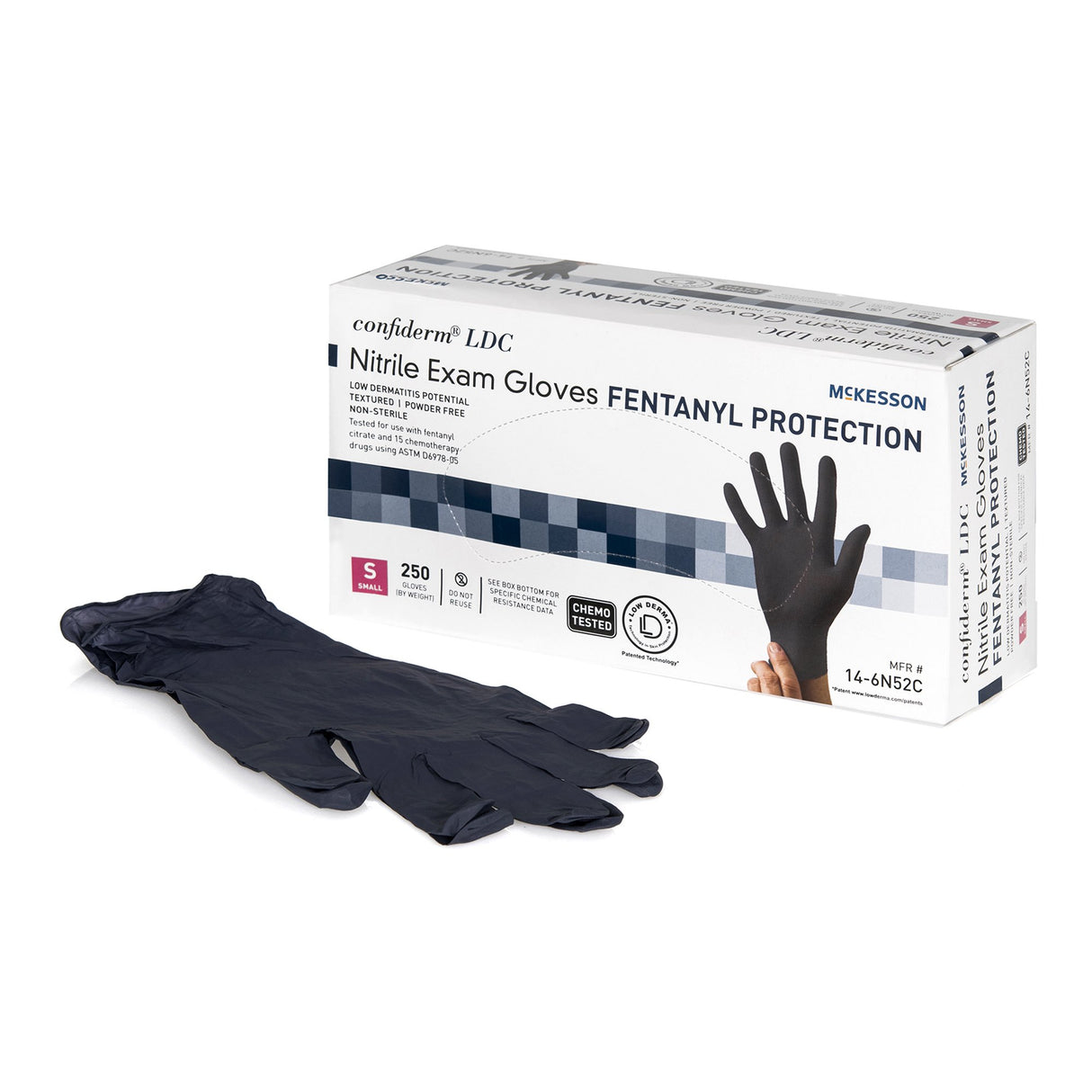 Exam Glove McKesson Confiderm® LDC Small NonSterile Nitrile Standard Cuff Length Fully Textured Black Chemo Tested / Fentanyl Tested - BeHope