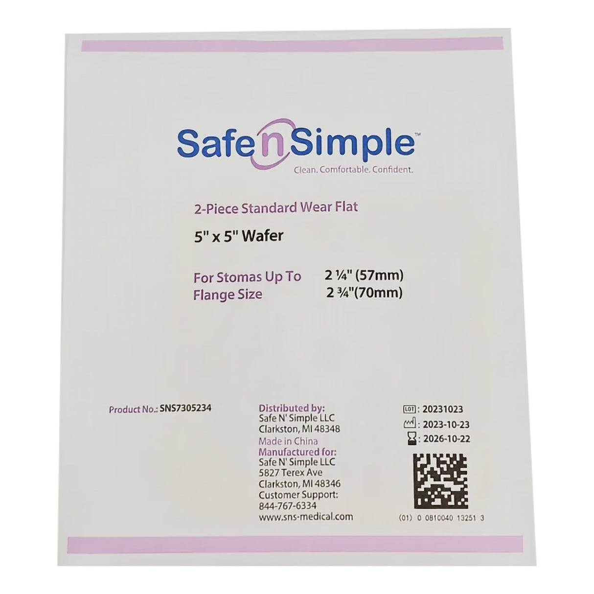 Ostomy Barrier Safe n Simple™ Trim to Fit, Standard Wear Flexible Tape 70 mm Flange Up to 2-1/4 Inch Opening 5 X 5 Inch - BeHope