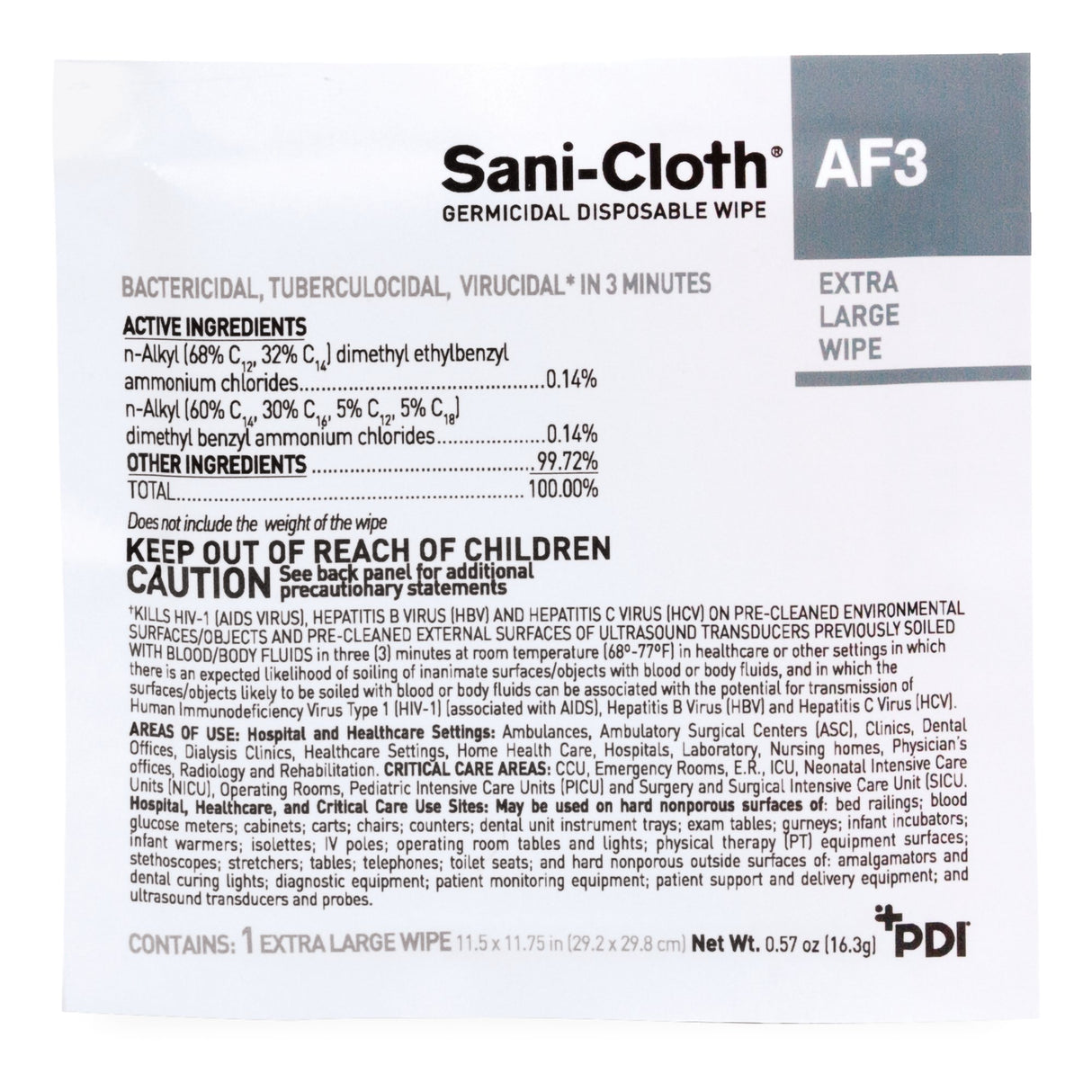 Surface Disinfectant Cleaner Sani-Cloth® AF3 Premoistened Germicidal Manual Pull Wipe 50 Count Individual Packet Mild Scent NonSterile - BeHope