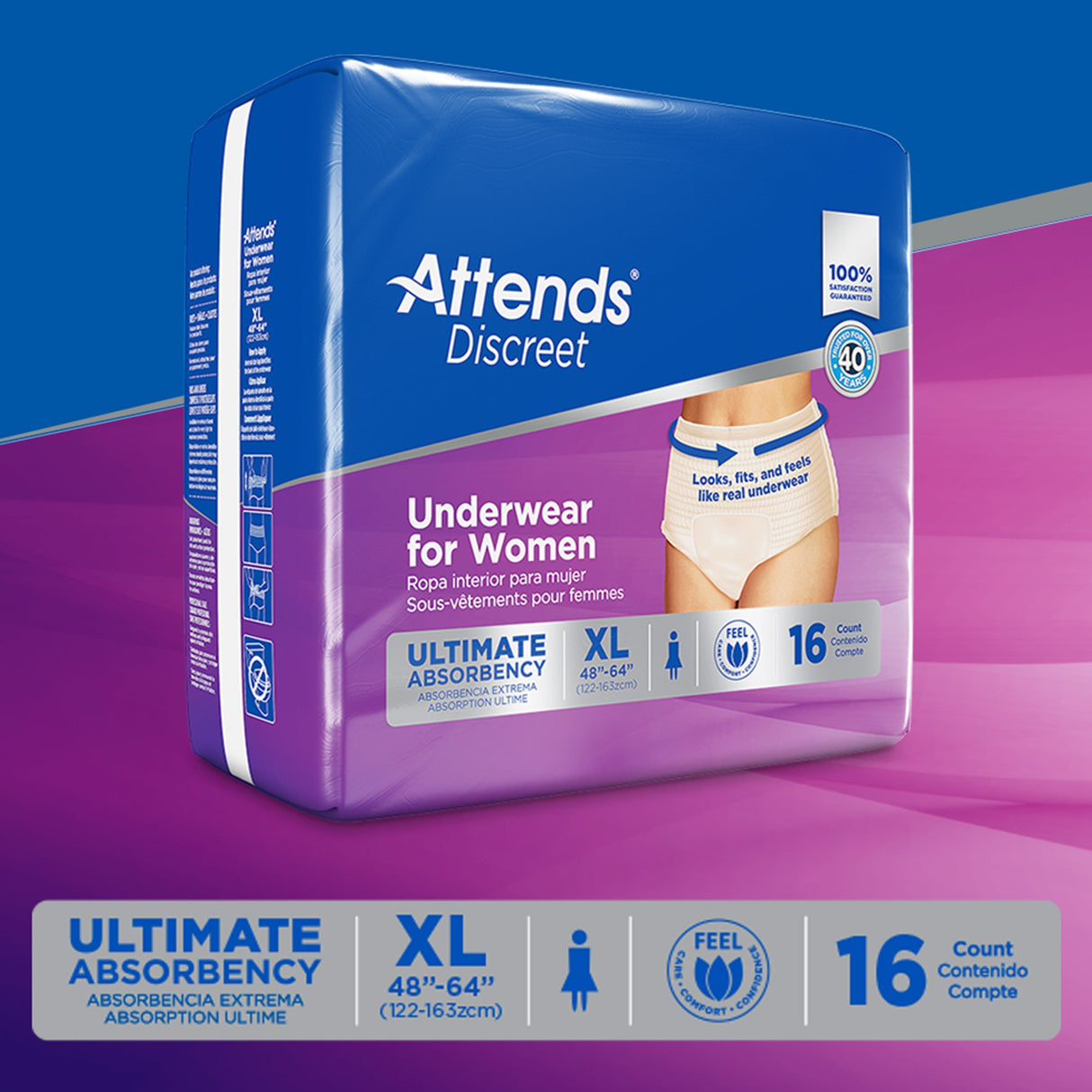 Female Adult Absorbent Underwear Attends® Discreet Pull On with Tear Away Seams X-Large Disposable Heavy Absorbency - BeHope