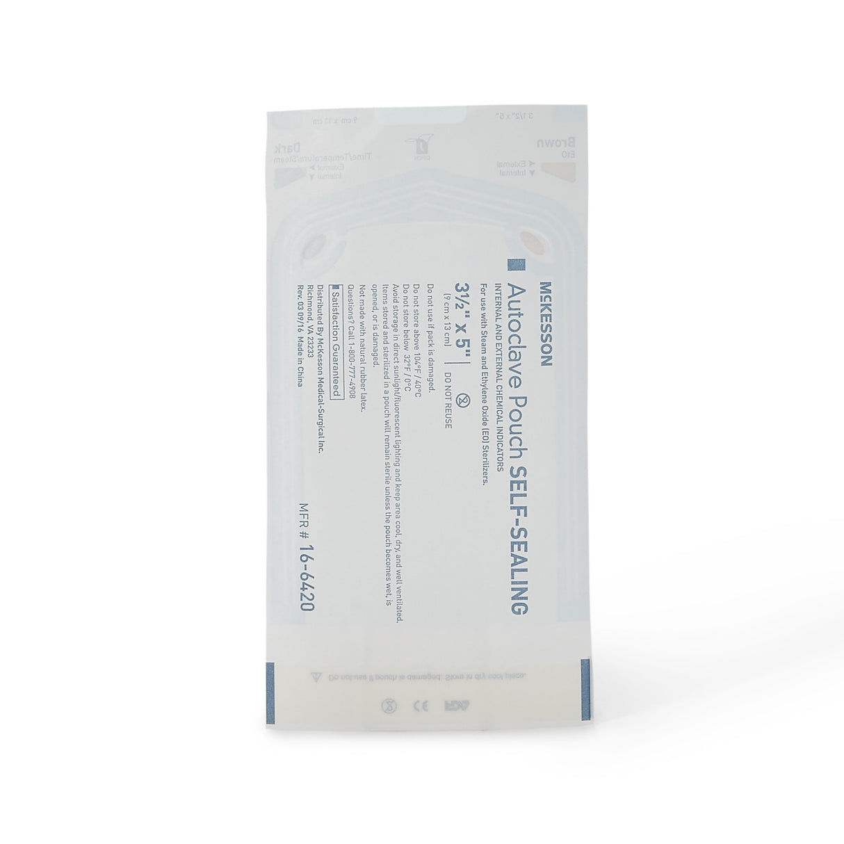 Sterilization Pouch McKesson Ethylene Oxide (EO) Gas / Steam 3-1/2 X 5 Inch Transparent Blue / White Self Seal Paper / Film - BeHope