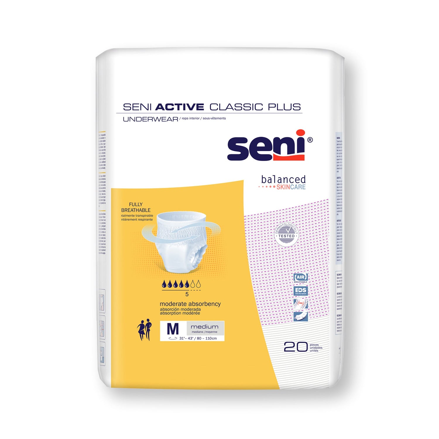 Unisex Adult Absorbent Underwear Seni® Active Classic Plus Pull On with Tear Away Seams Medium Disposable Moderate Absorbency - BeHope