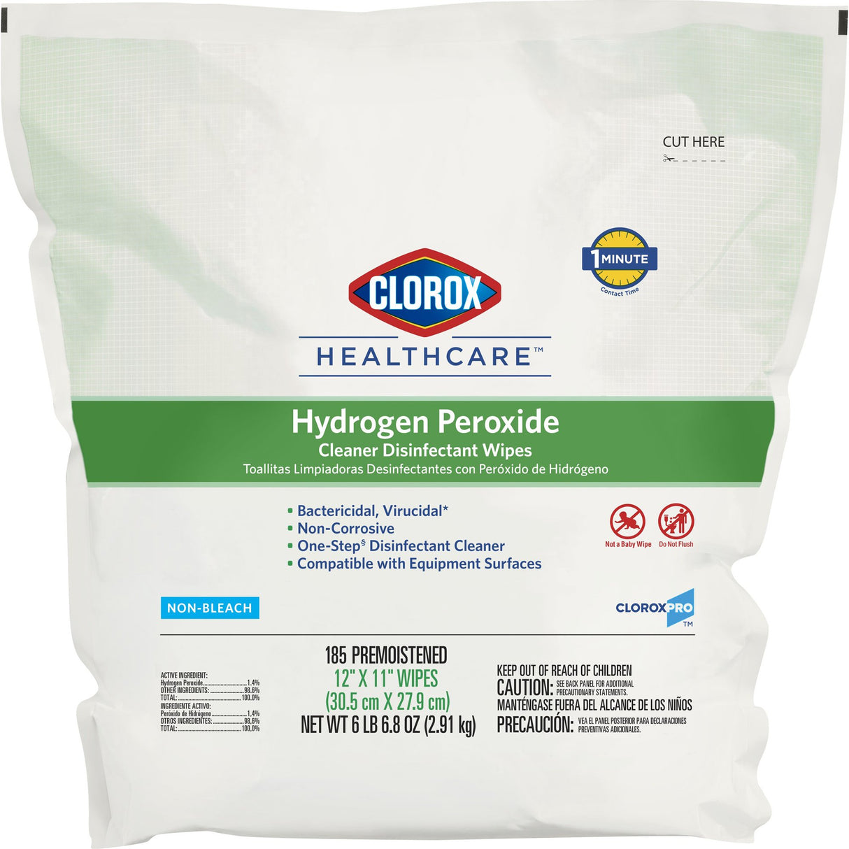 Surface Disinfectant Cleaner Clorox Healthcare® Premoistened Hydrogen Peroxide Based Manual Pull Wipe 185 Count Pouch Unscented NonSterile - BeHope