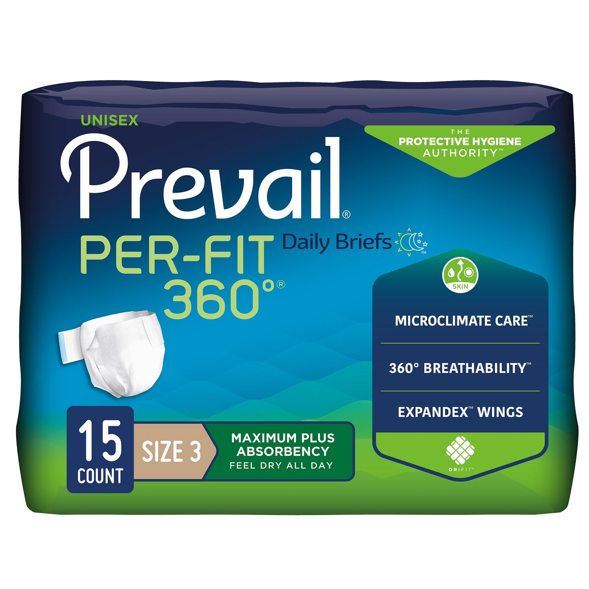 Unisex Adult Incontinence Brief Prevail® Per-Fit 360°™ Size 3 Disposable Heavy Absorbency - BeHope