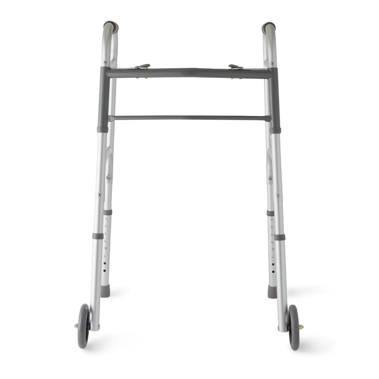Dual Release Folding Walker with Wheels Adjustable Height Medline Aluminum Frame 300 lbs. Weight Capacity 32-1/2 to 38-1/2 Inch Height - BeHope