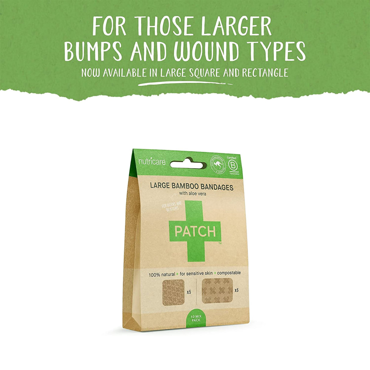 Adhesive Strip Patch™ Bamboo / Aloe Vera Tan 2 X 3 Inch / 3 X 3 Inch Sterile - BeHope