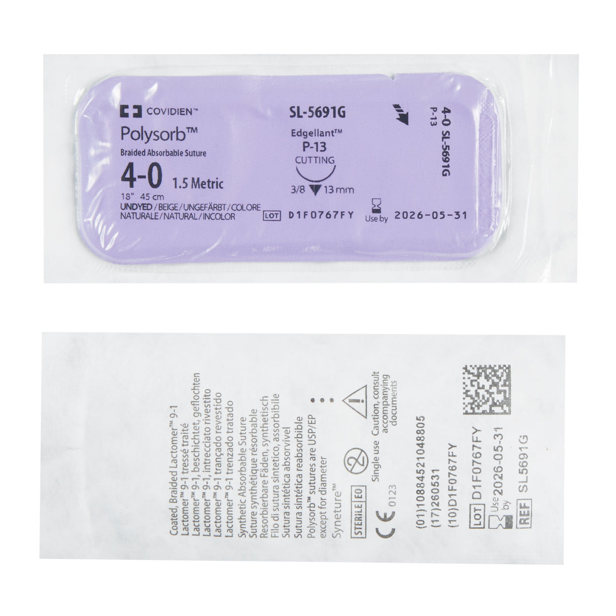Absorbable Suture with Needle Polysorb™ Polyester P-13 3/8 Circle Precision Reverse Cutting Needle Size 4-0 Braided - BeHope