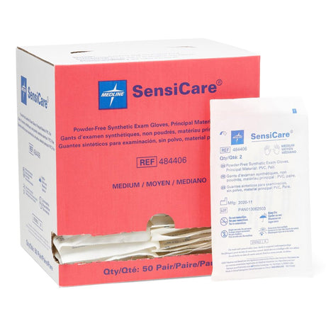 Exam Glove SensiCare® Medium Sterile Pair Stretch Vinyl Standard Cuff Length Smooth Beige Not Rated - BeHope