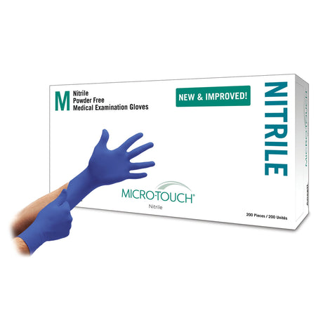 Exam Glove Micro-Touch® Nitrile Medium NonSterile Nitrile Standard Cuff Length Textured Fingertips Blue Chemo Tested - BeHope