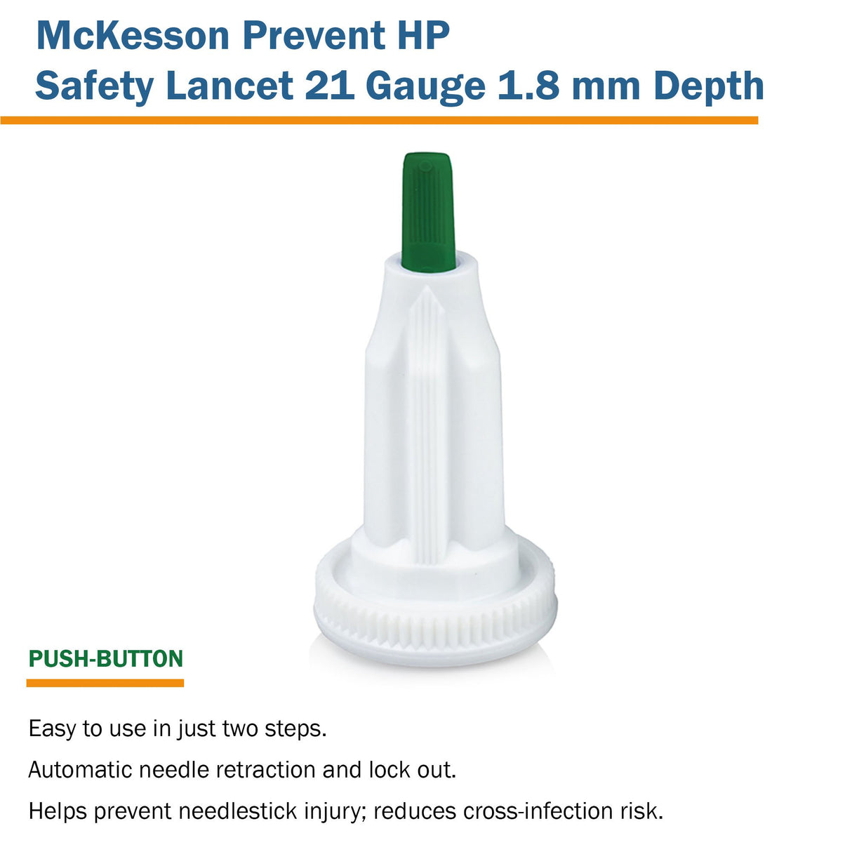 Safety Lancet McKesson Prevent® HP 21 Gauge Retractable Push Button Activation Finger - BeHope