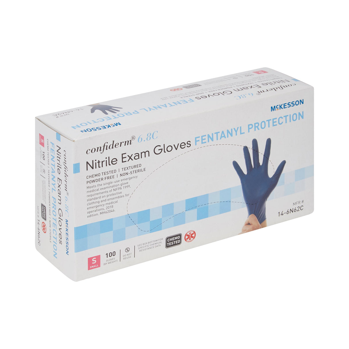 Exam Glove McKesson Confiderm® 6.8C Small NonSterile Nitrile Standard Cuff Length Textured Fingertips Blue Chemo Tested / Fentanyl Tested - BeHope