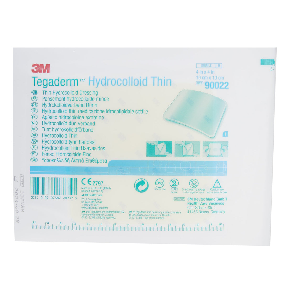 Thin Hydrocolloid Dressing 3M™ Tegaderm™ Thin Water Resistant Film 4 X 4 Inch Square Hydrocolloid / Film - BeHope