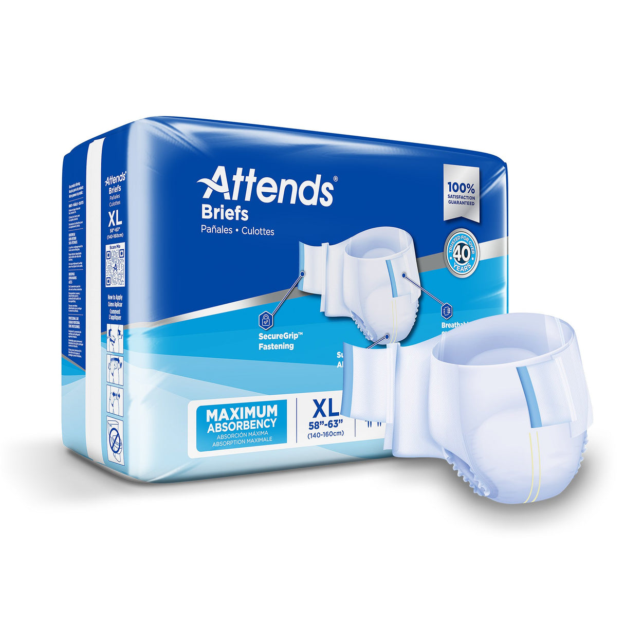 Unisex Adult Incontinence Brief Attends® X-Large Disposable Heavy Absorbency - BeHope