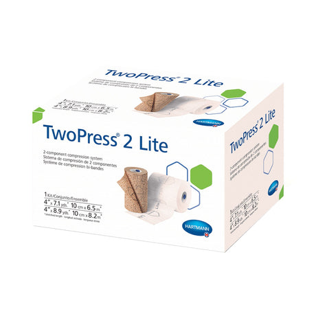 2 Layer Compression Bandage System with Visible Indicators TwoPress® 2 Lite 4 Inch X 7.1 Yard / 4 Inch X 8.9 Yard Self-Adherent Closure Tan / White NonSterile Standard Compression - BeHope