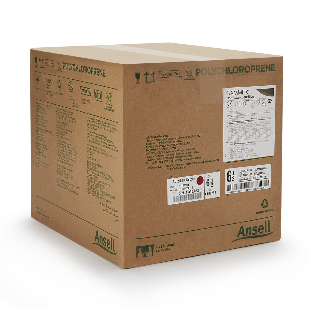 Surgical Glove GAMMEX® Non-Latex Sensitive Size 6.5 Sterile Polychloroprene Standard Cuff Length Micro-Textured Cream Chemo Tested - BeHope