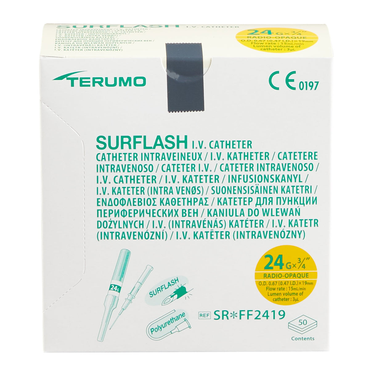 Peripheral IV Catheter SurFlash® 24 Gauge 3/4 Inch Polyurethane Straight Hub Non Blood Control Non-Safety - BeHope