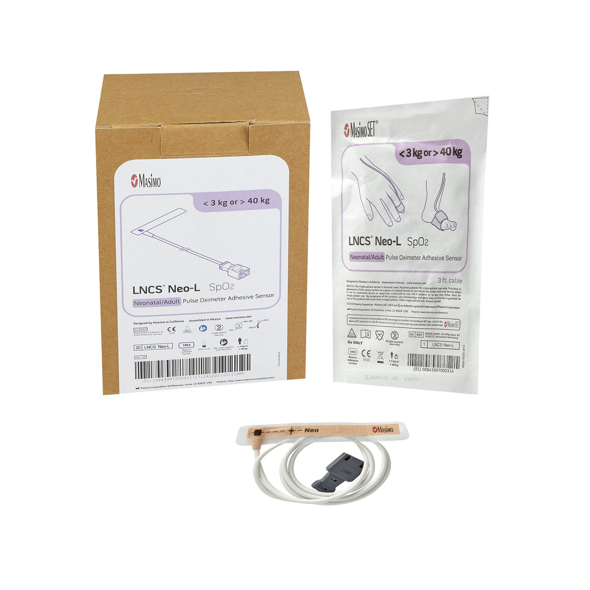 SpO2 Sensor Lncs® Finger Adult / Infant / Pediatric Single Patient Use 3 Foot Cord - BeHope