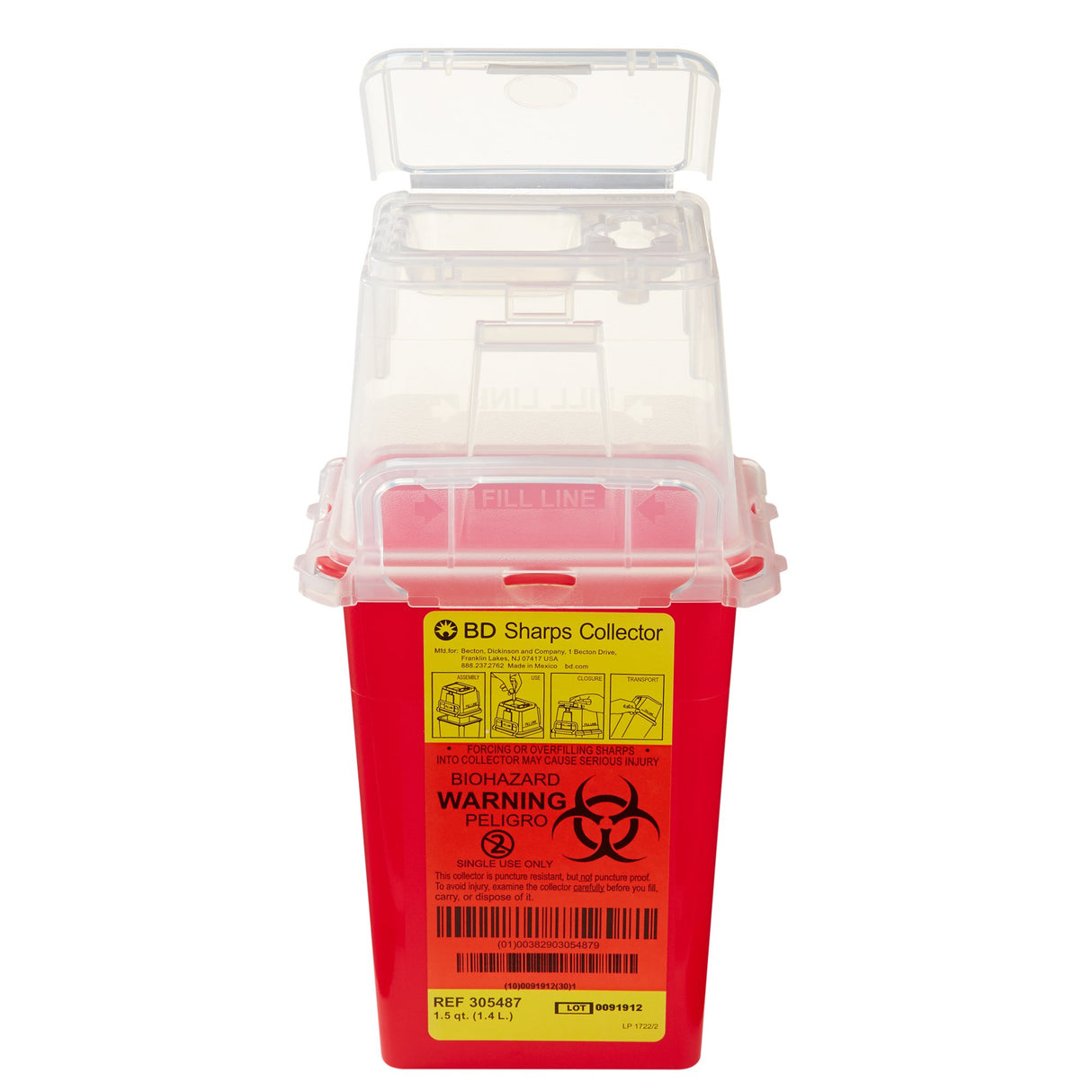 Sharps Container BD™ Red Base 9 H X 4-1/2 W X 4 D Inch Vertical Entry 0.375 Gallon - BeHope