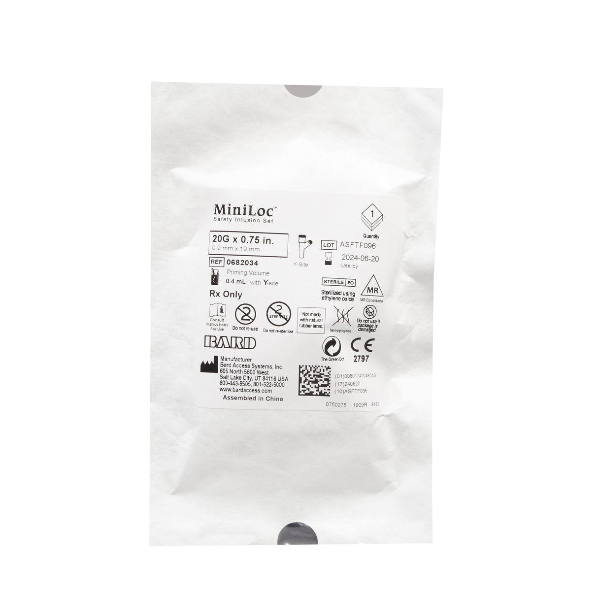 Huber Infusion Set MiniLoc® 20 Gauge 3/4 Inch 8 Inch Tubing Y-Site Injection Port - BeHope