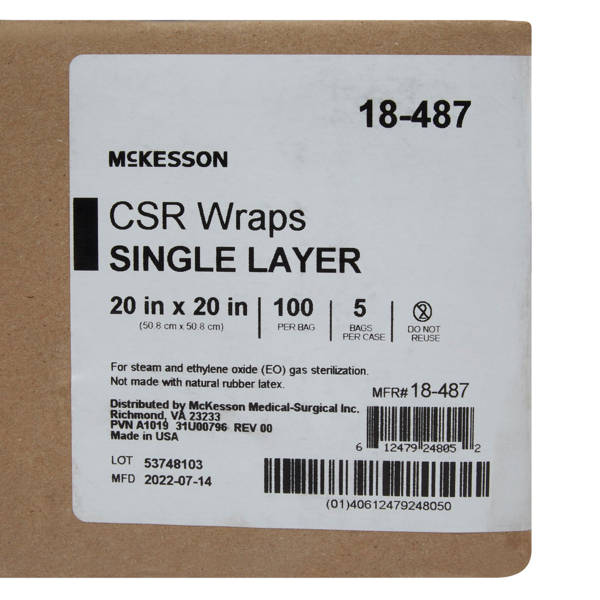McKesson Sterilization Wrap Blue 20 X 20 Inch Single Layer Cellulose Steam / EO Gas - BeHope