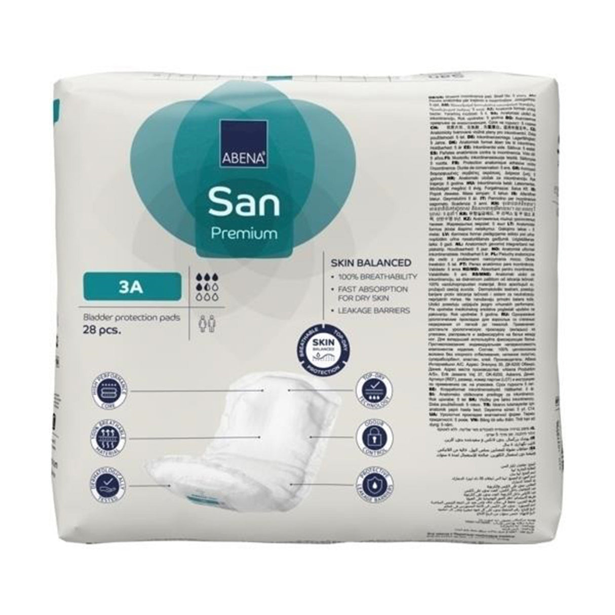 Bladder Control Pad Abena® San Premium 4.3 X 12.9 Inch Moderate Absorbency Fluff / Polymer Core Size 3A - BeHope