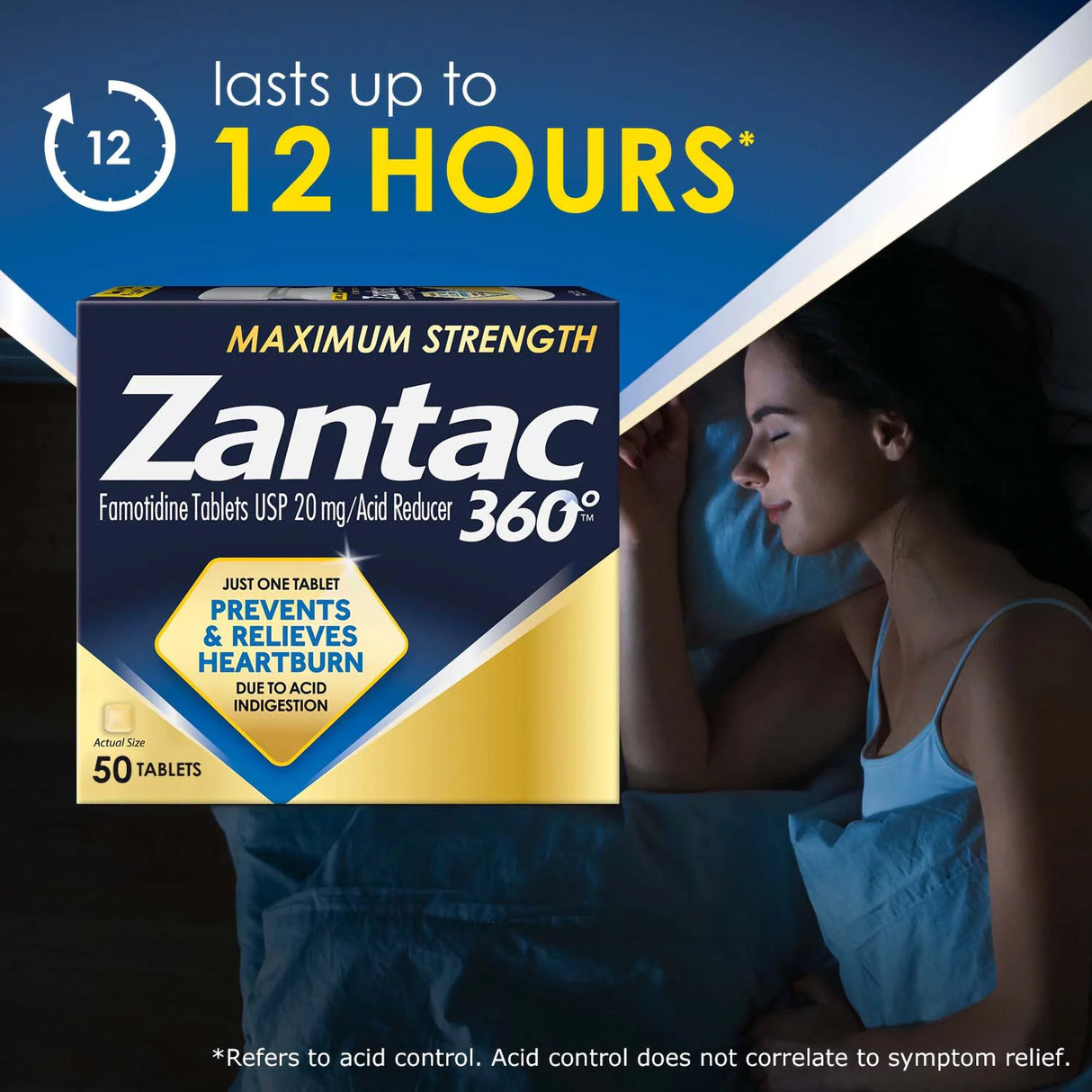 Antacid Zantac 360°® Maximum Strength 20 mg Strength Tablet 50 per Bottle - BeHope