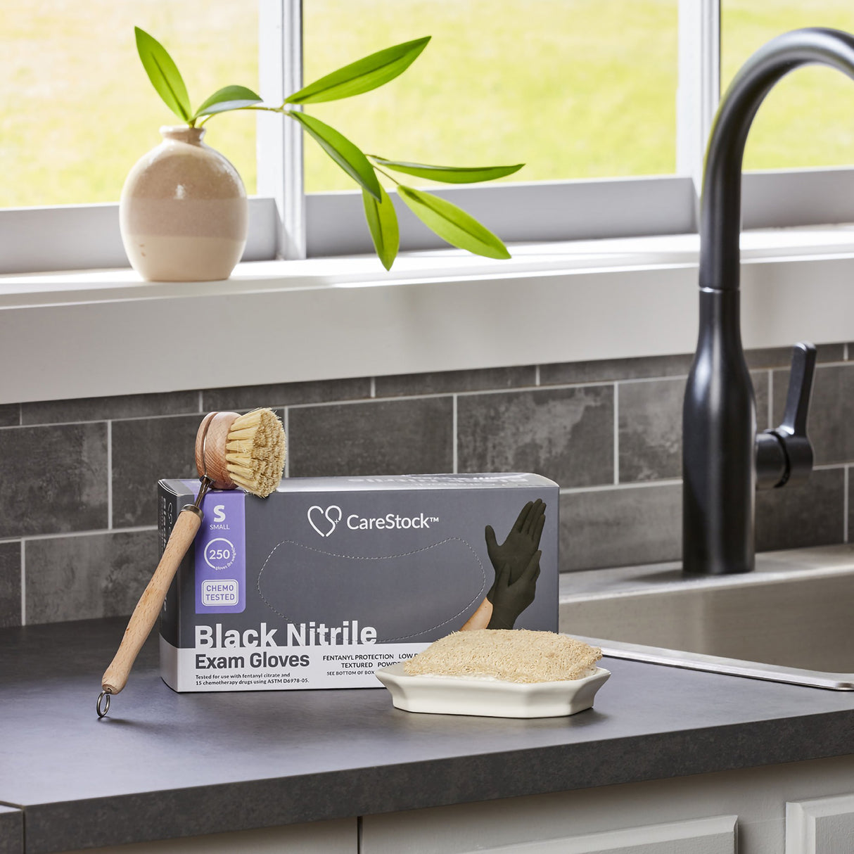 Exam Glove CareStock™ Small NonSterile Nitrile Standard Cuff Length Fully Textured Black Not Rated - BeHope