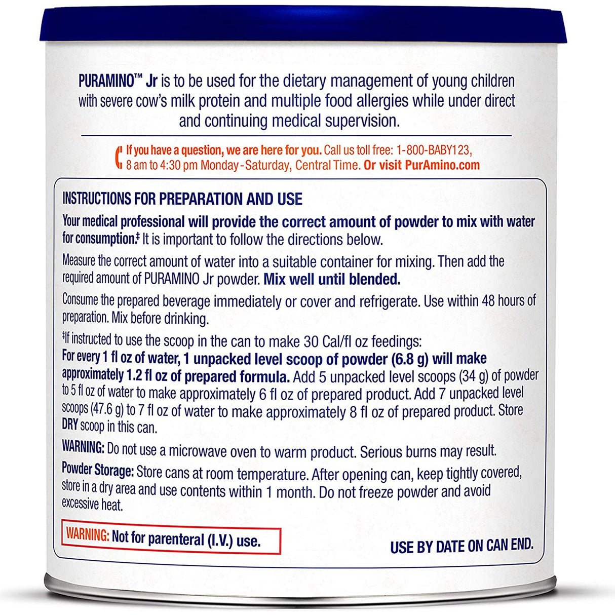 Pediatric Oral Supplement PurAmino™ Jr Unflavored 14.1 oz. Can Powder Amino Acid Cow's Milk Allergy - BeHope