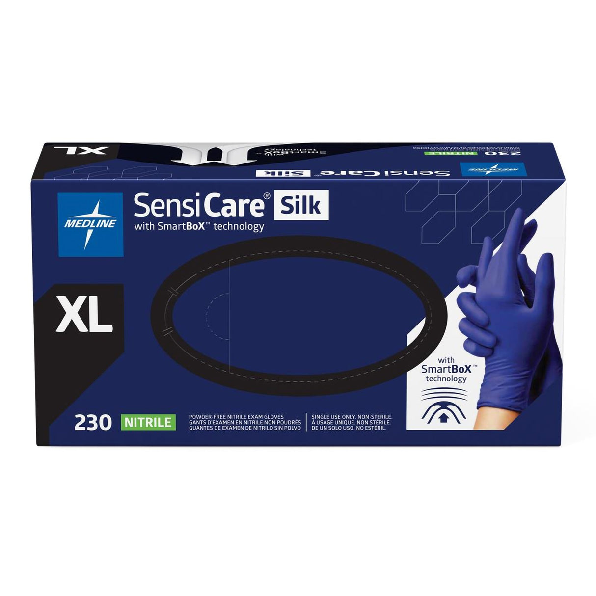 Exam Glove SensiCare® Silk X-Large NonSterile Nitrile Standard Cuff Length Textured Fingertips Dark Blue Chemo Tested - BeHope