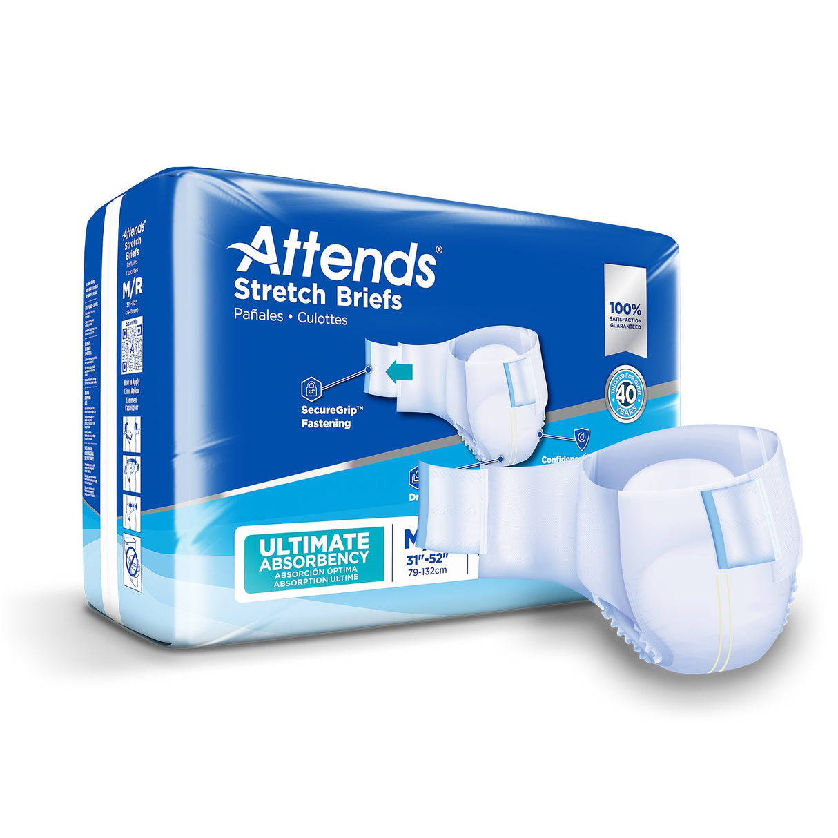 Unisex Adult Incontinence Brief Attends® Stretch Medium / Regular Disposable Heavy Absorbency - BeHope