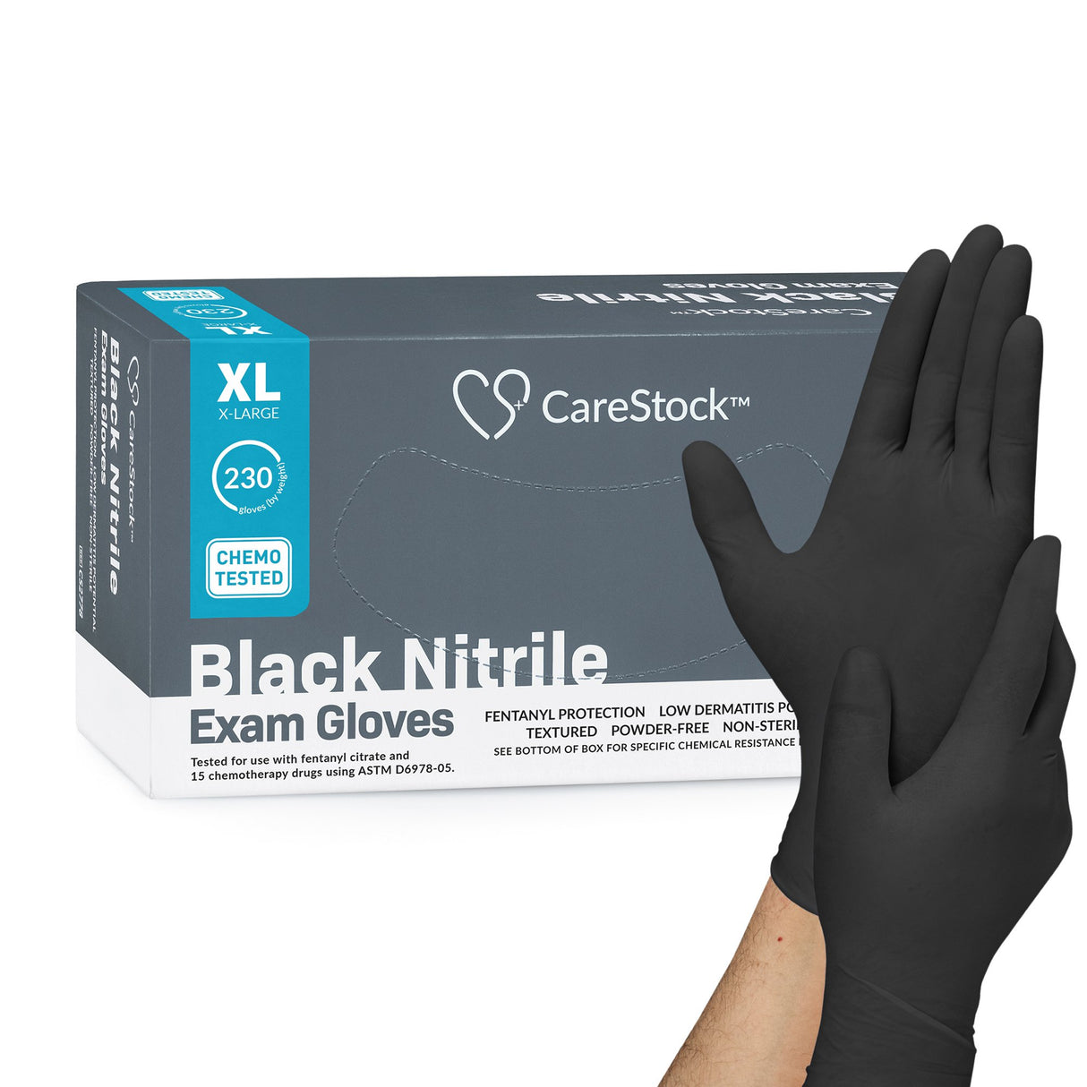 Exam Glove CareStock X-Large NonSterile Nitrile Standard Cuff Length Fully Textured Black Not Rated - BeHope