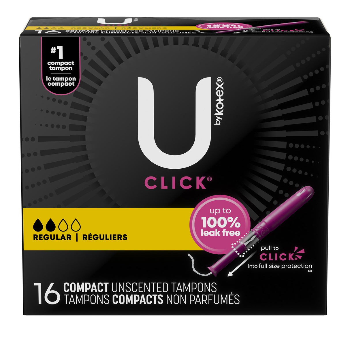Tampon U by Kotex® Click® Regular Absorbency Plastic Applicator Individually Wrapped - BeHope