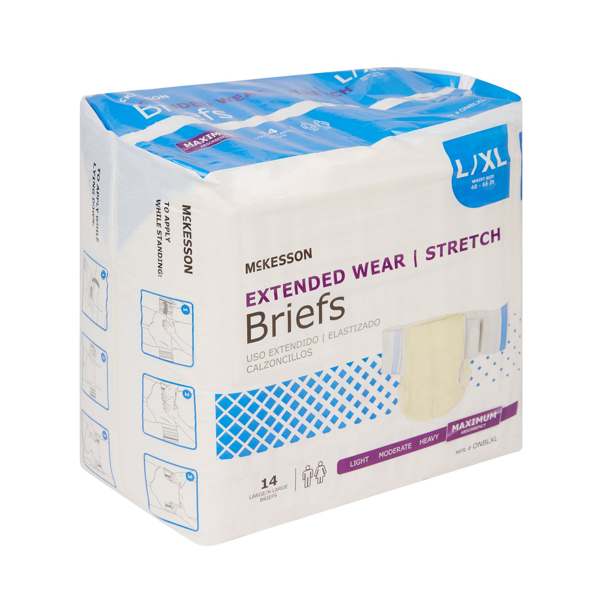 Unisex Adult Incontinence Brief McKesson Extended Wear Large / X-Large Disposable Heavy Absorbency - BeHope