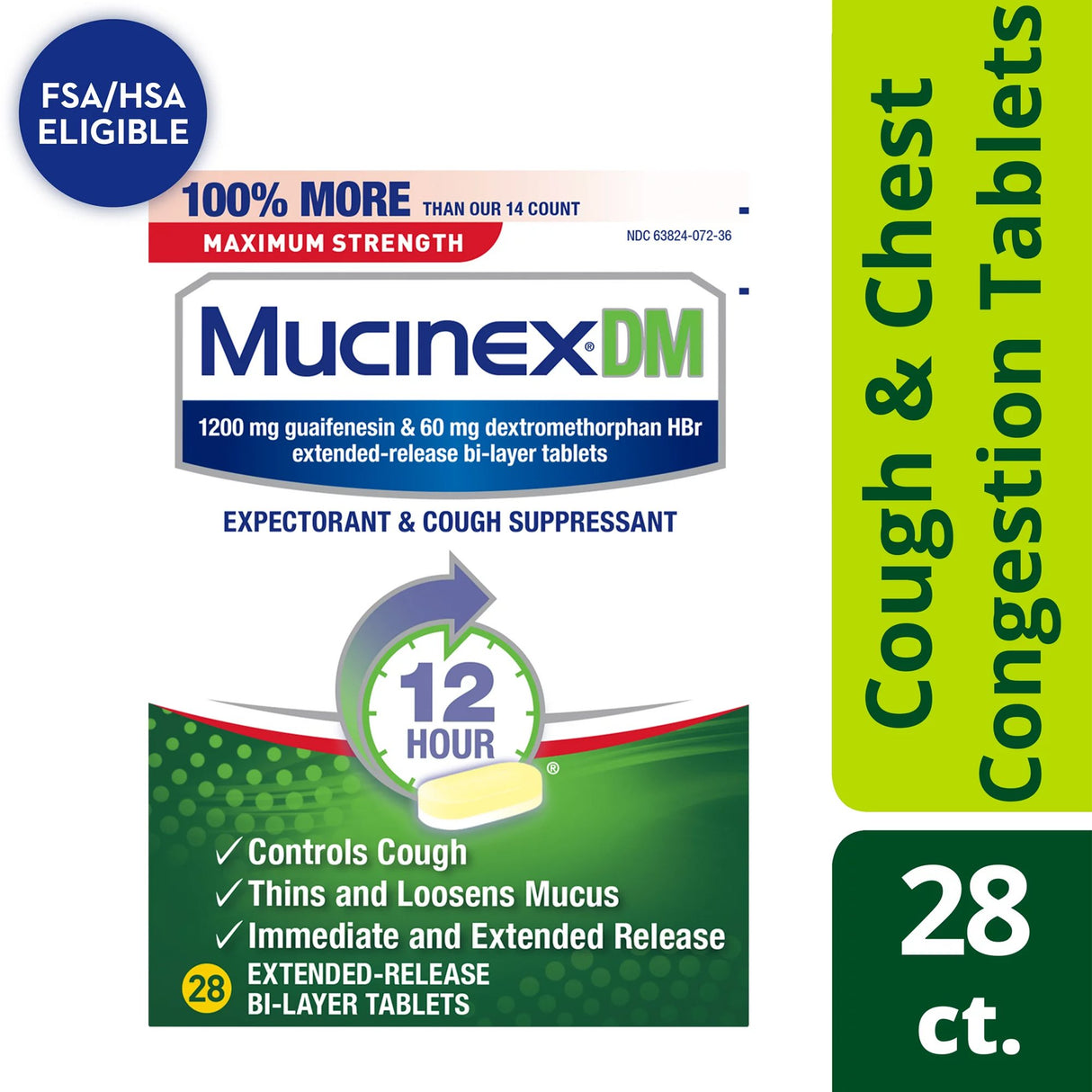 Cold and Cough Relief Mucinex® DM 1,200 mg - 60 mg Strength Tablet 28 per Box - BeHope
