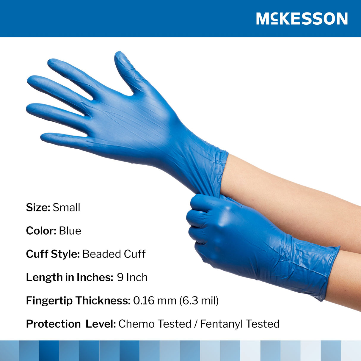 Exam Glove McKesson Confiderm® 6.8C Small NonSterile Nitrile Standard Cuff Length Textured Fingertips Blue Chemo Tested / Fentanyl Tested - BeHope