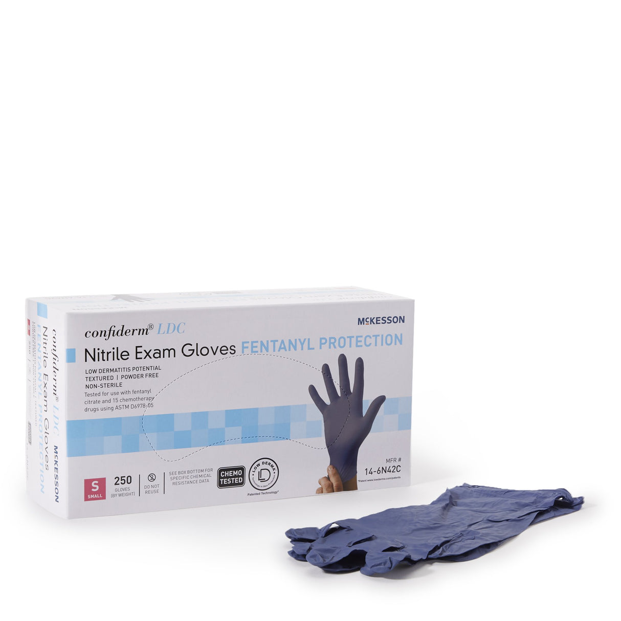 Exam Glove McKesson Confiderm® LDC Small NonSterile Nitrile Standard Cuff Length Fully Textured Blue Chemo Tested / Fentanyl Tested - BeHope