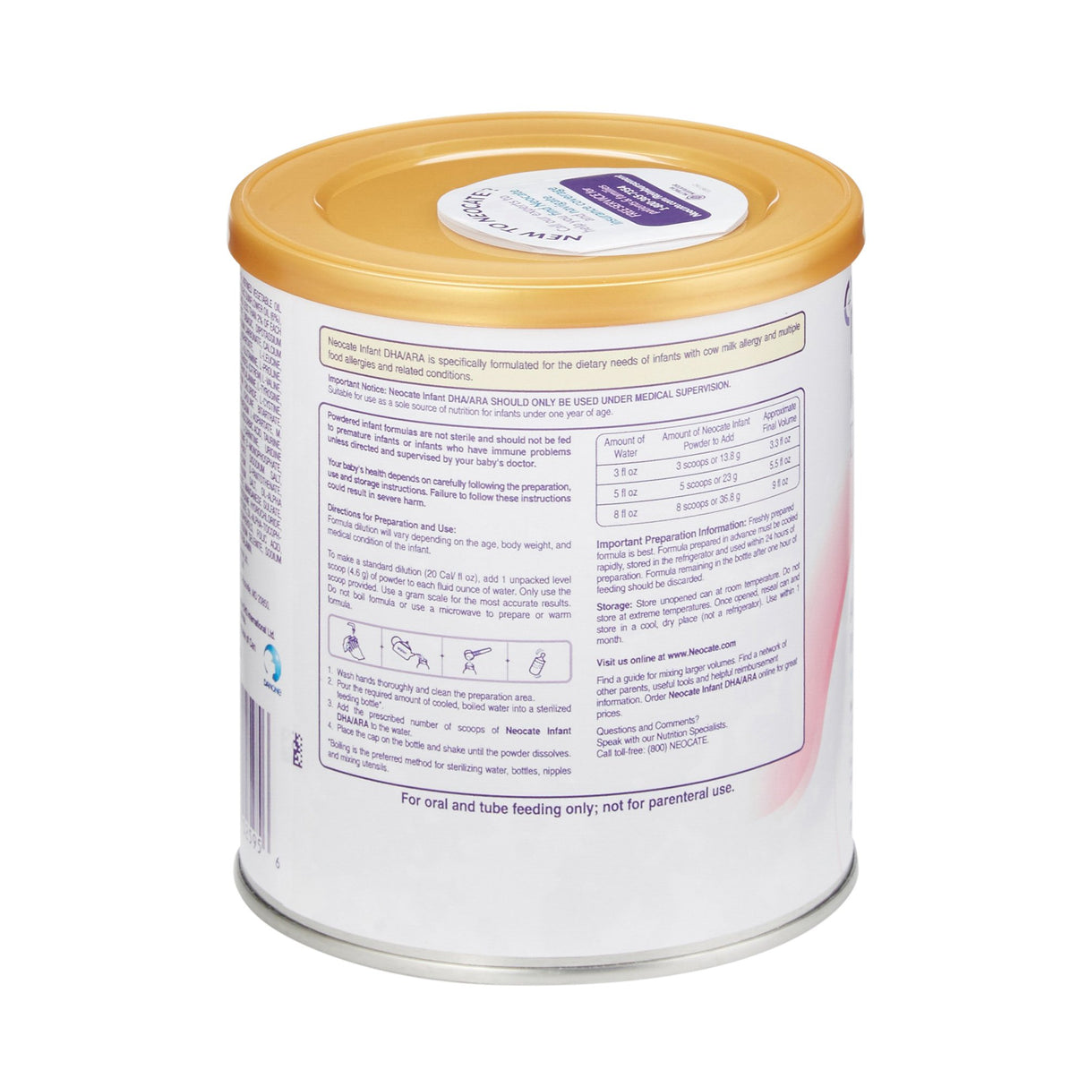 Infant Formula Neocate® DHA & ARA Unflavored 14.1 oz. Can Powder Food Allergies - BeHope
