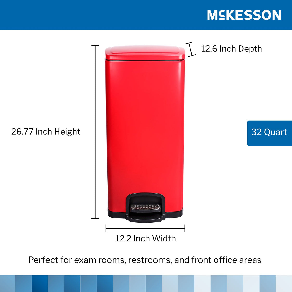 Trash Can McKesson 32 Quart / 8 gal. Red Metal Square - BeHope